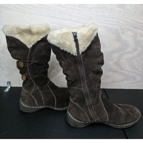 BareTraps Women's SZ 11 Esha Suede Leather Boots Zip Up Brown Faux Fur Lined - Picture 1 of 11